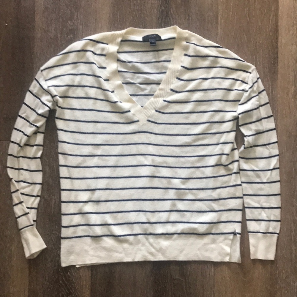J. Crew V Neck Lightweight Striped Sweater